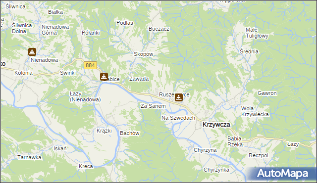 mapa Ruszelczyce, Ruszelczyce na mapie Targeo