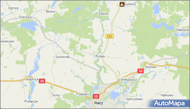 mapa Rybaki gmina Recz, Rybaki gmina Recz na mapie Targeo