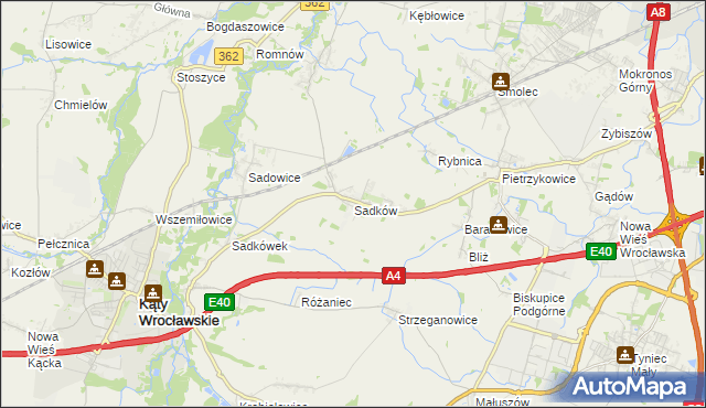 mapa Sadków gmina Kąty Wrocławskie, Sadków gmina Kąty Wrocławskie na mapie Targeo