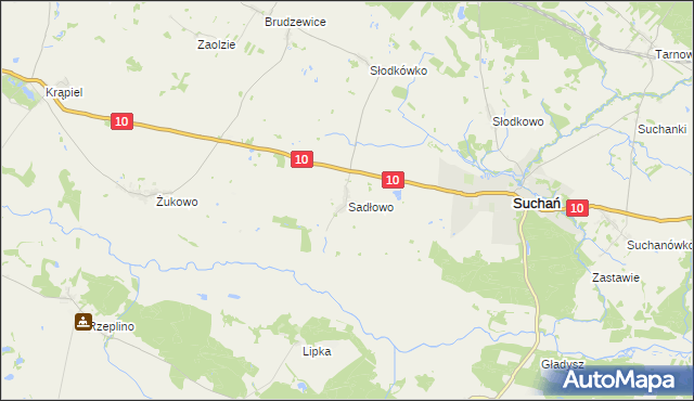 mapa Sadłowo gmina Suchań, Sadłowo gmina Suchań na mapie Targeo