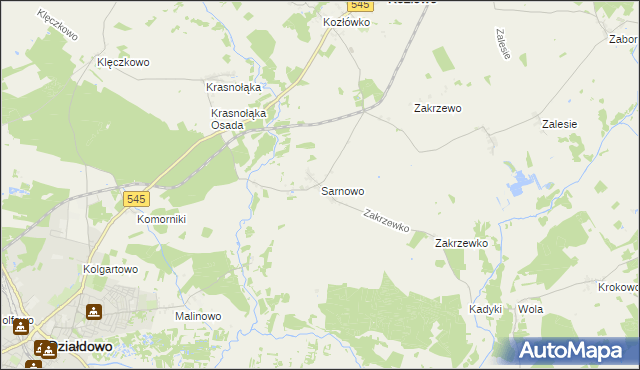 mapa Sarnowo gmina Kozłowo, Sarnowo gmina Kozłowo na mapie Targeo