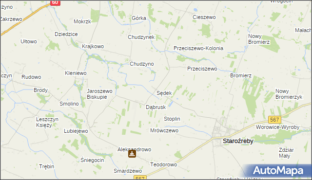 mapa Sędek gmina Staroźreby, Sędek gmina Staroźreby na mapie Targeo