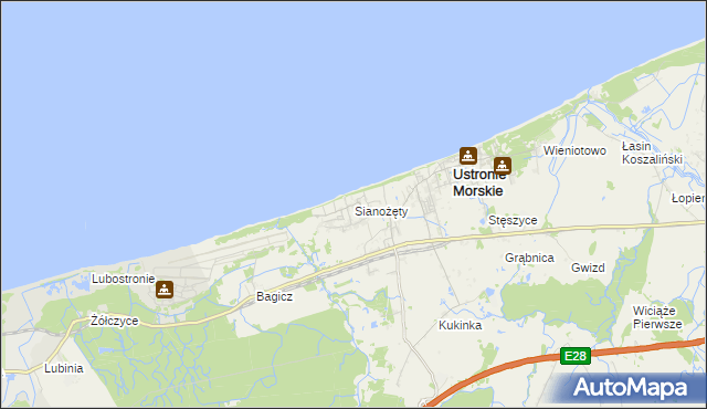 mapa Sianożęty, Sianożęty na mapie Targeo