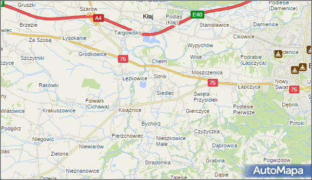 mapa Siedlec gmina Bochnia, Siedlec gmina Bochnia na mapie Targeo