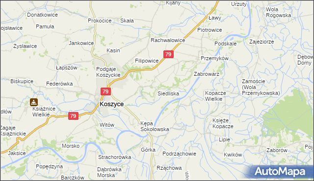 mapa Siedliska gmina Koszyce, Siedliska gmina Koszyce na mapie Targeo