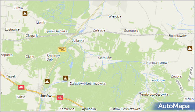 mapa Sieraków gmina Przyrów, Sieraków gmina Przyrów na mapie Targeo