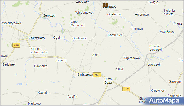 mapa Sinki gmina Zakrzewo, Sinki gmina Zakrzewo na mapie Targeo