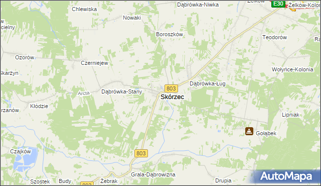 mapa Skórzec powiat siedlecki, Skórzec powiat siedlecki na mapie Targeo