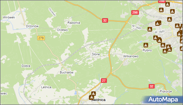 mapa Słone gmina Świdnica, Słone gmina Świdnica na mapie Targeo