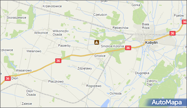 mapa Smolice gmina Kobylin, Smolice gmina Kobylin na mapie Targeo
