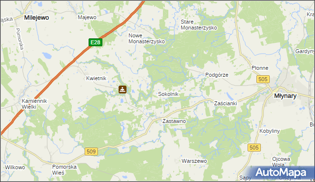 mapa Sokolnik gmina Młynary, Sokolnik gmina Młynary na mapie Targeo