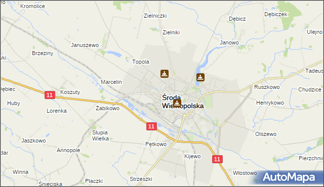 mapa Środa Wielkopolska, Środa Wielkopolska na mapie Targeo