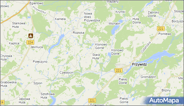 mapa Stara Huta gmina Przywidz, Stara Huta gmina Przywidz na mapie Targeo