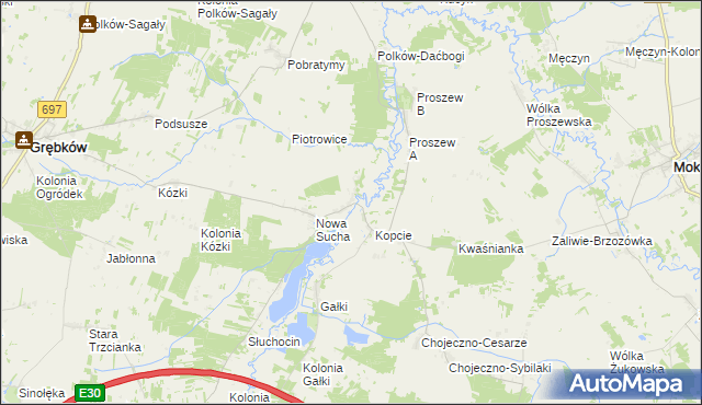 mapa Stara Sucha gmina Grębków, Stara Sucha gmina Grębków na mapie Targeo