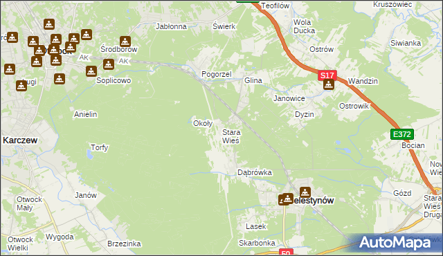 mapa Stara Wieś gmina Celestynów, Stara Wieś gmina Celestynów na mapie Targeo