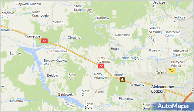 mapa Stary Adamów gmina Aleksandrów Łódzki, Stary Adamów gmina Aleksandrów Łódzki na mapie Targeo