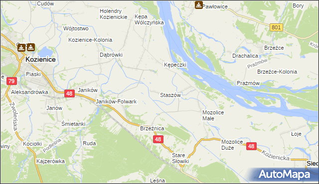 mapa Staszów gmina Kozienice, Staszów gmina Kozienice na mapie Targeo