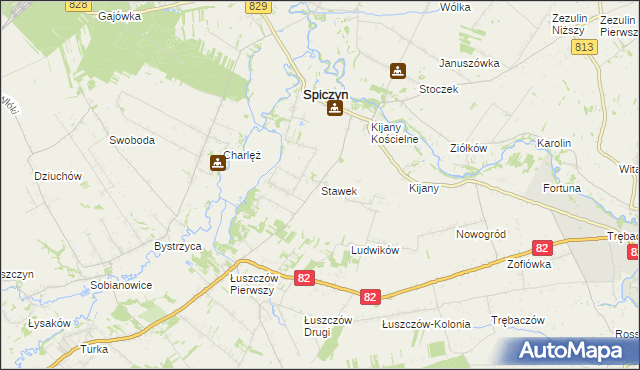 mapa Stawek gmina Spiczyn, Stawek gmina Spiczyn na mapie Targeo