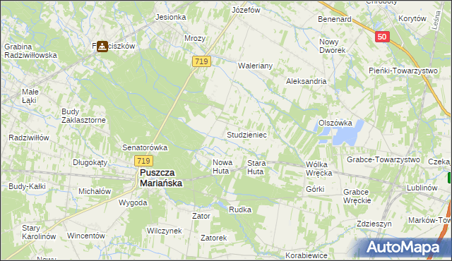 mapa Studzieniec gmina Puszcza Mariańska, Studzieniec gmina Puszcza Mariańska na mapie Targeo