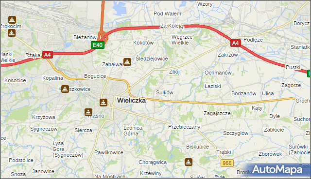 mapa Sułków gmina Wieliczka, Sułków gmina Wieliczka na mapie Targeo