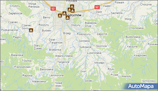 mapa Sułkowice gmina Andrychów, Sułkowice gmina Andrychów na mapie Targeo