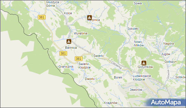 mapa Świerki gmina Nowa Ruda, Świerki gmina Nowa Ruda na mapie Targeo