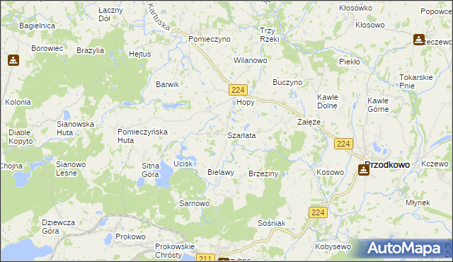 mapa Szarłata gmina Przodkowo, Szarłata gmina Przodkowo na mapie Targeo