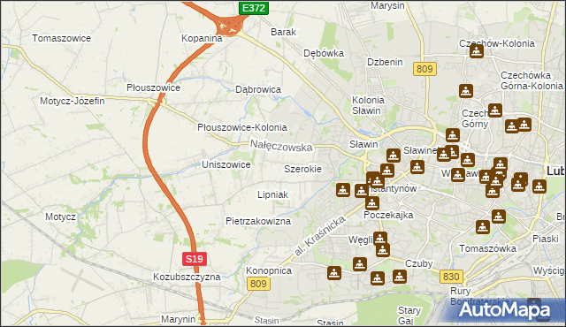 mapa Szerokie gmina Konopnica, Szerokie gmina Konopnica na mapie Targeo