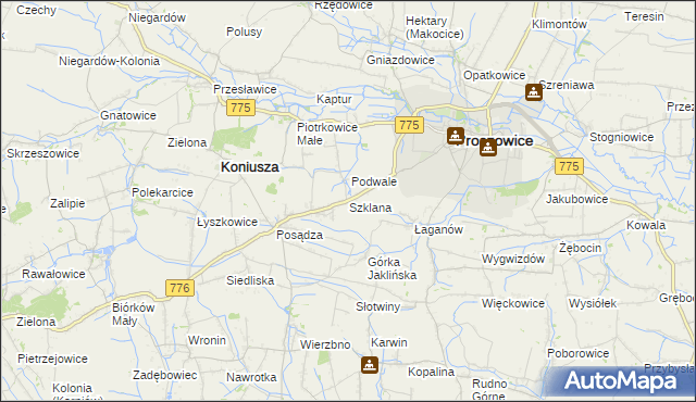 mapa Szklana gmina Proszowice, Szklana gmina Proszowice na mapie Targeo