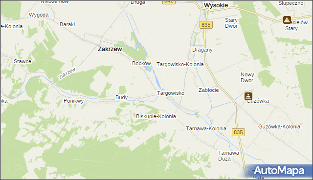 mapa Targowisko gmina Zakrzew, Targowisko gmina Zakrzew na mapie Targeo