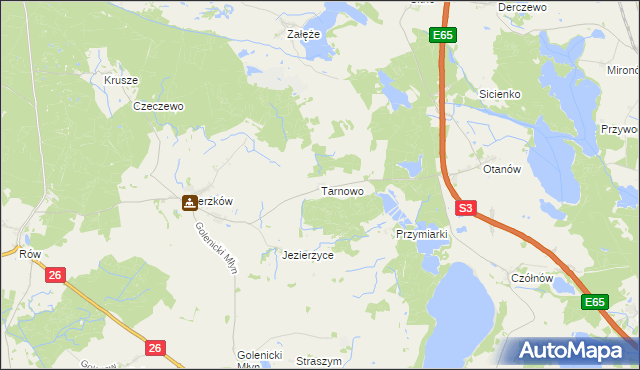 mapa Tarnowo gmina Myślibórz, Tarnowo gmina Myślibórz na mapie Targeo