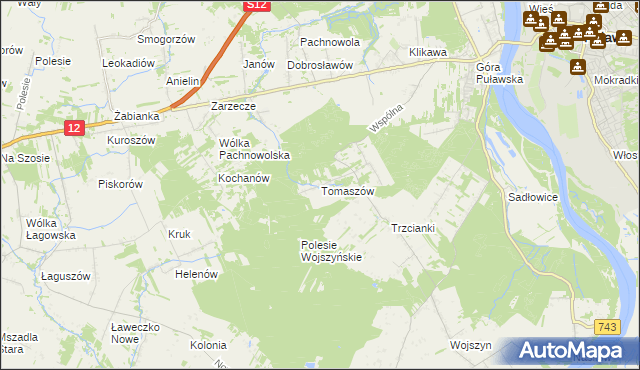 mapa Tomaszów gmina Puławy, Tomaszów gmina Puławy na mapie Targeo