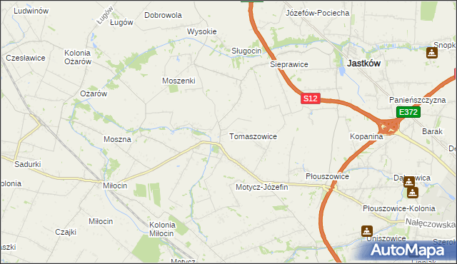 mapa Tomaszowice gmina Jastków, Tomaszowice gmina Jastków na mapie Targeo