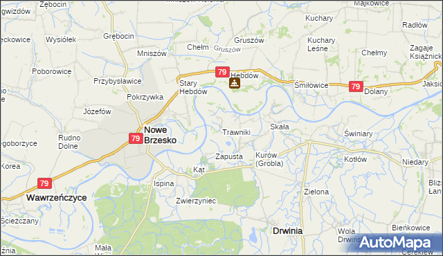 mapa Trawniki gmina Drwinia, Trawniki gmina Drwinia na mapie Targeo
