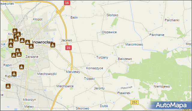 mapa Turzany gmina Inowrocław, Turzany gmina Inowrocław na mapie Targeo