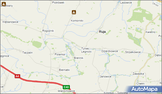 mapa Tyniec Legnicki, Tyniec Legnicki na mapie Targeo