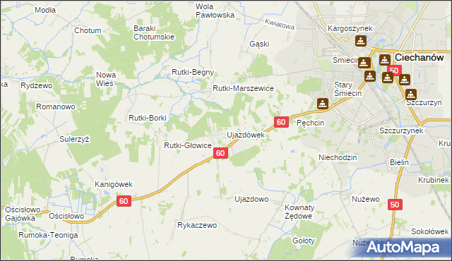 mapa Ujazdówek gmina Ciechanów, Ujazdówek gmina Ciechanów na mapie Targeo