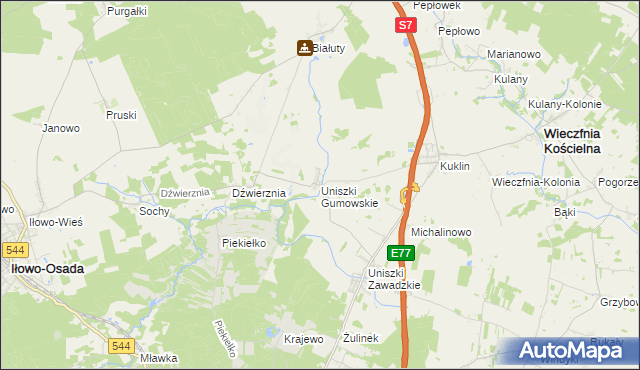 mapa Uniszki Gumowskie, Uniszki Gumowskie na mapie Targeo