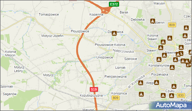 mapa Uniszowice, Uniszowice na mapie Targeo