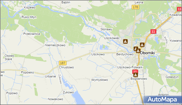 mapa Uścikowo gmina Oborniki, Uścikowo gmina Oborniki na mapie Targeo