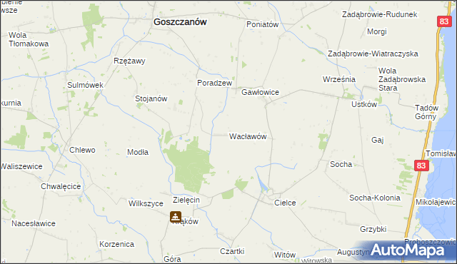 mapa Wacławów gmina Goszczanów, Wacławów gmina Goszczanów na mapie Targeo