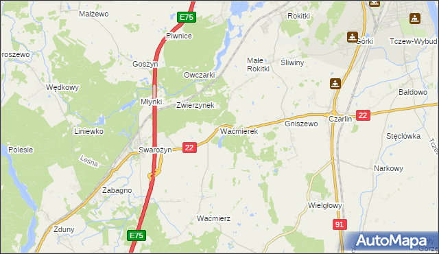 mapa Waćmierek, Waćmierek na mapie Targeo
