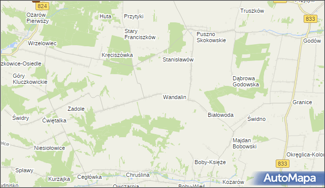 mapa Wandalin gmina Opole Lubelskie, Wandalin gmina Opole Lubelskie na mapie Targeo