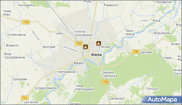mapa Warka, Warka na mapie Targeo