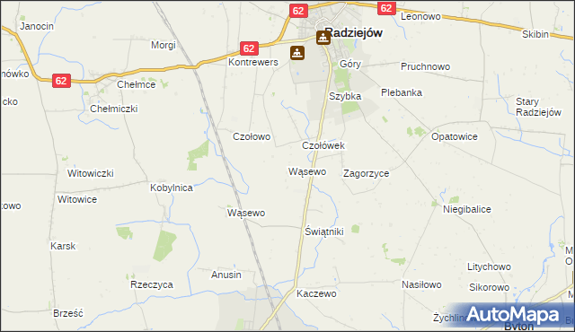 mapa Wąsewo gmina Radziejów, Wąsewo gmina Radziejów na mapie Targeo