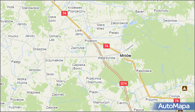 mapa Węgrzynów gmina Mniów, Węgrzynów gmina Mniów na mapie Targeo