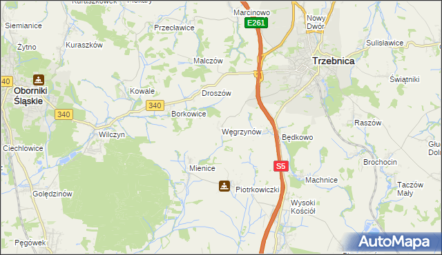 mapa Węgrzynów gmina Trzebnica, Węgrzynów gmina Trzebnica na mapie Targeo