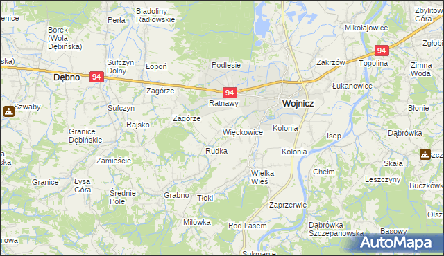 mapa Więckowice gmina Wojnicz, Więckowice gmina Wojnicz na mapie Targeo