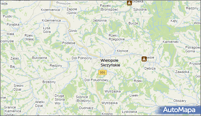 mapa Wielopole Skrzyńskie, Wielopole Skrzyńskie na mapie Targeo