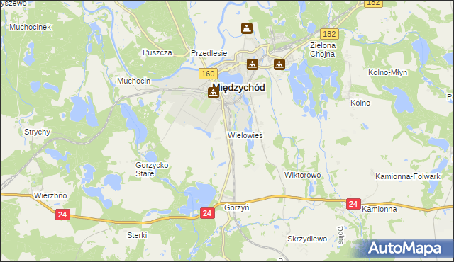 mapa Wielowieś gmina Międzychód, Wielowieś gmina Międzychód na mapie Targeo